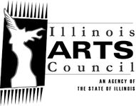 A white silhouette of a trophy sculpture against a black background. To the right of the logo reads "Illinois ARTS Council: An agency of the State of Illinois'.